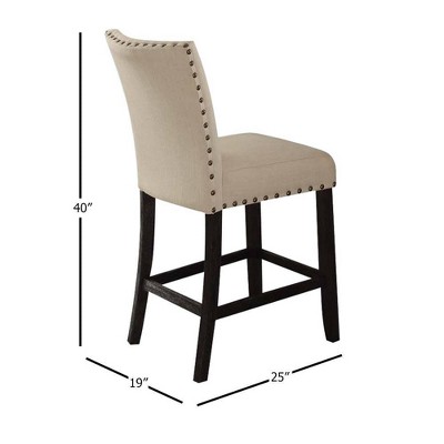 Beige Linen Upholstered Parsons Side Chair with Metal Nailhead Trim