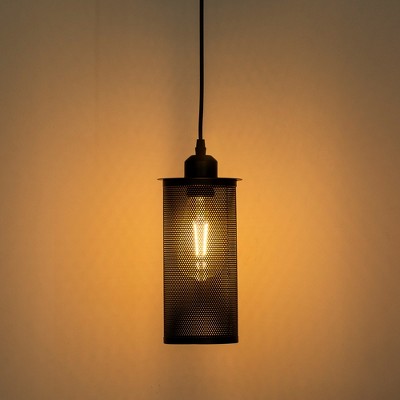 DORESshop 1-Light Iron Mesh Cylinder Hanging Light Retro Industrial Black Cage Pendant Light for Indoor,Restaurant,Kitchen