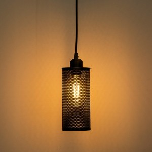 DORESshop 1-Light Iron Mesh Cylinder Hanging Light Retro Industrial Black Cage Pendant Light for Indoor,Restaurant,Kitchen - 1 of 4