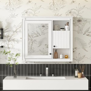 SEVOBAL Bathroom Storage Cabinet 32'' Wall Mounted Medicine Cabinet with Mirror and Adjustable Shelves, White, 32"*7.32"*27.75" - 1 of 4
