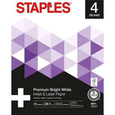 Staples 8.5" x 11" Laser Paper 28 lbs. 98 Brightness 500/RM 4 Reams/Carton 733331