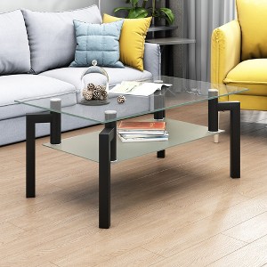 Glass Coffee Table, Rectangle Glass Table With Double Layer Storage Space Modern Transparent Living Room Side Center Table - 1 of 4