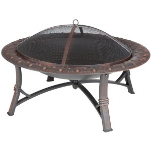 Fire Sense Fire Pit Roman Hand Brushed Finish Wood Burning Lightweight Portable Outdoor Firepit Backyard Fireplace Included Screen Lift Tool - 35" - 1 of 4