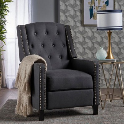 Mid Century Modern Fabric Wooden Back Recliner Chair for Adults, CENGHU Upholstered Single Sofa Chair with Nailhead Accents, Chesterfield Sofa Chair