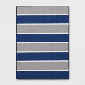 4'x5'6" Back to College Rugby Striped Accent Rug Gray/Blue - Room Essentials™ - 1 of 4