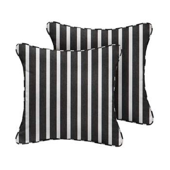 2pk Square Sunbrella Stripe Indoor Outdoor Corded Throw Pillows Black/White