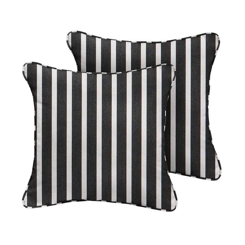 2pk Square Sunbrella Stripe Indoor Outdoor Corded Throw Pillows Black/White, 1 of 3