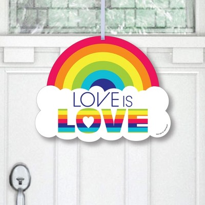Big Dot of Happiness Love is Love - Pride - Hanging Porch Rainbow Party Outdoor Decorations - Front Door Decor - 1 Piece Sign