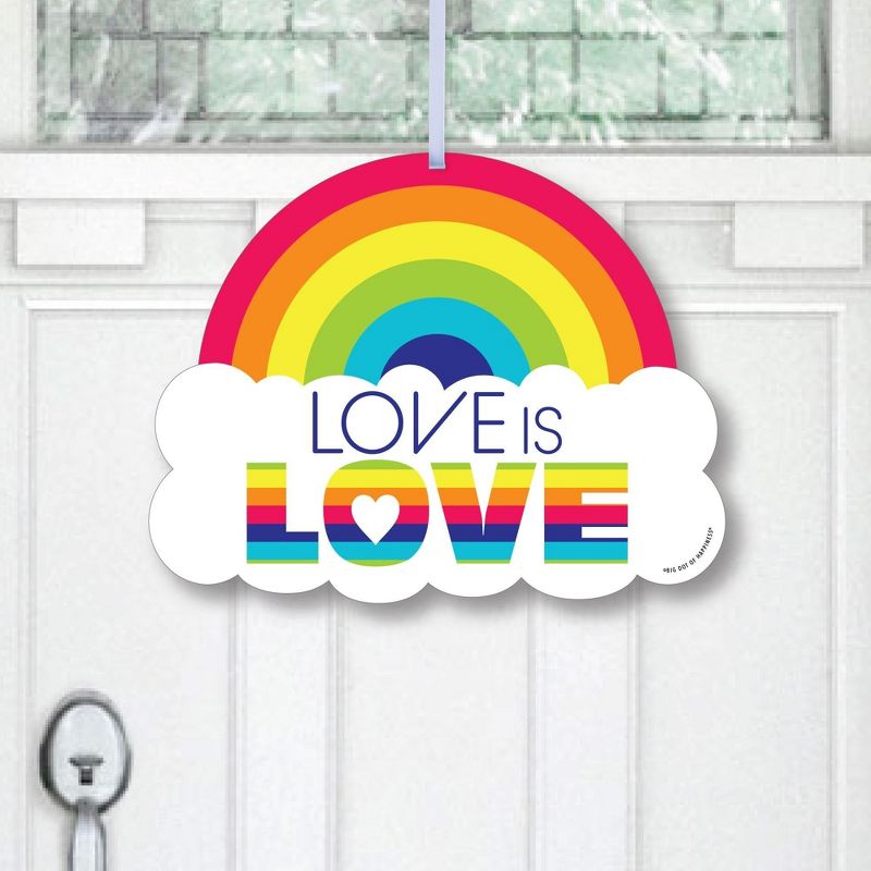 Big Dot of Happiness Love is Love - Pride - Hanging Porch Rainbow Party Outdoor Decorations - Front Door Decor - 1 Piece Sign, 1 of 9