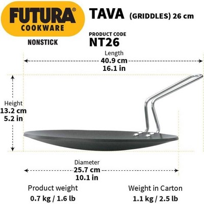 10" Black Non-Stick Concave Tava Griddle with Steel Handle