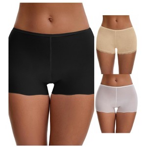 INSPIRE CHIC Ladies' Seamless Ice Silk Lace Trim Slip Shorts for Under Dresses Boyshorts 3 Packs - 1 of 4
