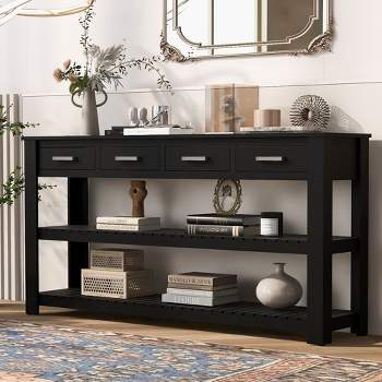 62.2" Stylish Console Table Table with 4 Storage Drawers and 2 Shelves for Entryway Hallway 4M - ModernLuxe