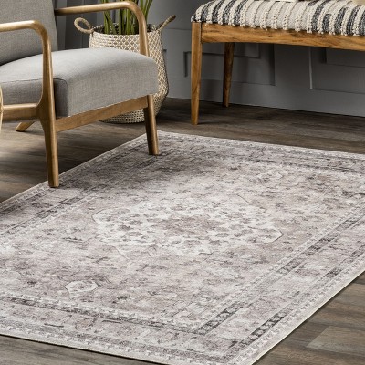 Elegant Gray 22" x 14" Synthetic Easy-Care Rectangular Area Rug