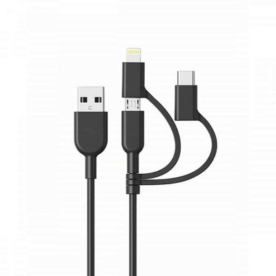 KEY Charge & Sync 3-in-1 Cable Micro USB with MFI Certified Lightning & USB-C Adaptors for Apple, Samsung, Huawei, Moto and More (1M/3FT)