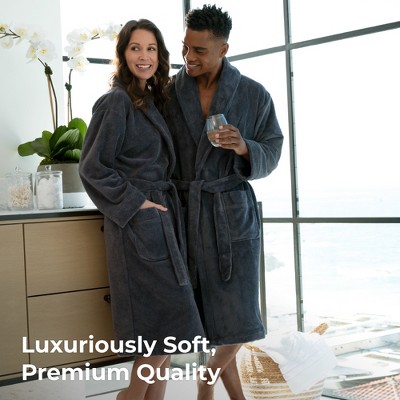Graphite Plush Shawl Collar Bathrobe, S/M