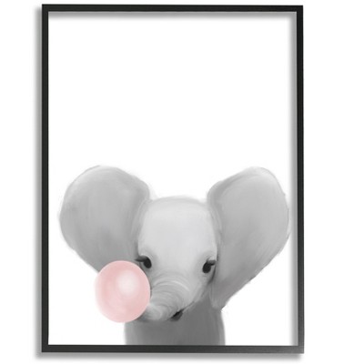 Stupell Industries Baby Elephant with Pink Bubble Gum Safari Animal