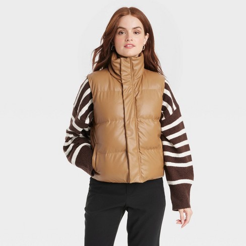 Leather Accent Sleeveless Puffer Jacket - Ready-to-Wear