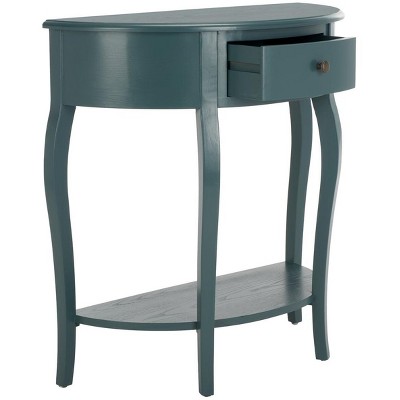 Teal Demilune Wood Console Table with Storage