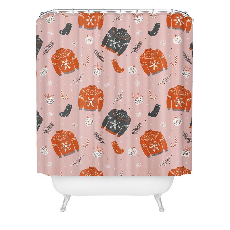 BlueLela Christmas sweater pattern pink Shower Curtain - Deny Designs, 1 of 4