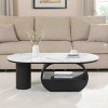 Modern Oval Coffee Table with Storage Drawer,Faux Marble Table with Metal Base for Living Room,Coffee Table with Adjustable Feet-Coolbibila - 3 of 4