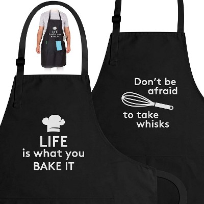 Zulay (2-Pack) Funny Aprons for Women, Men & Couples - Black Apron with Pockets for BBQ, Cooking, Baking, and Painting