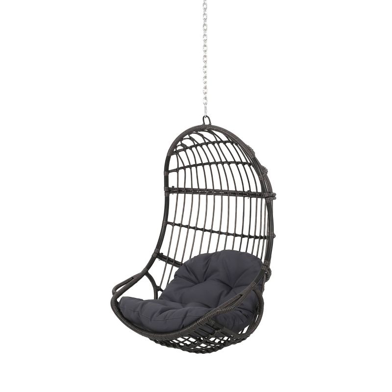 Richards Outdoor/Indoor Wicker Hanging Chair with 8 Foot Chain (No Stand) - Gray/Dark Gray - Christopher Knight Home, 1 of 8