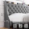 Coucheta King Upholstered Bed Frame, Gray Wingback Headboard with Storage Drawers, Button Tufted & USB Charging, Wood Slats Support (No Box Spring) - 4 of 4
