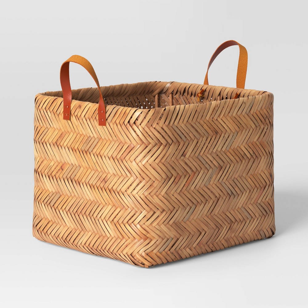 Photos - Other Decoration Herringbone Weave Cube Basket - Threshold™: Rattan Rectangular Storage, Air Dry Care, 11"x14.2"x13"
