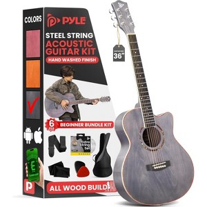 Pyle 36" Beginner Acoustic Guitar Kit with Cutaway Body - PGA550CAB.6 - Matte Black - 20 Frets - 1 of 4