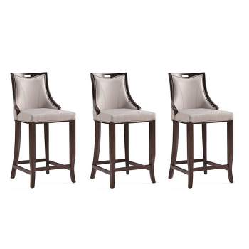 Set of 3 Emperor Upholstered Beech Wood Faux Leather Barstools - Manhattan Comfort