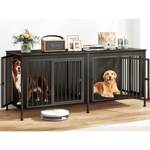 XBRIGH Dog Cage Furniture, 63inches  Extra Large Double Doors Dog Kennel with Removable Divider, XXL Thick Wooden Dog cage Furniture for 2 Medium Dogs - 1 of 4