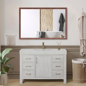 NicBex Walnut/Black Bathroom Mirror,Rectangle Wall Mirrors for Bathroom,Living Room,Bedroom,Vanity Mirror with Aluminum Frame,Horizontal/Vertical - 1 of 4