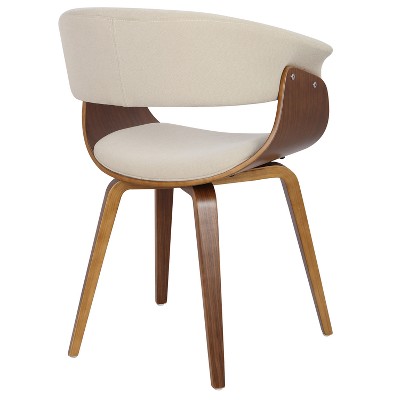 Walnut and Cream Upholstered Curved Arm Chair