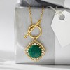 Ross-Simons 6.50 Carat Emerald and .70 ct. t.w. White Topaz Toggle Necklace in 18kt Gold Over Sterling - 2 of 3