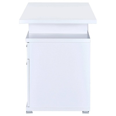 Transitional White Home Office Desk with Reversible Filing Cabinet