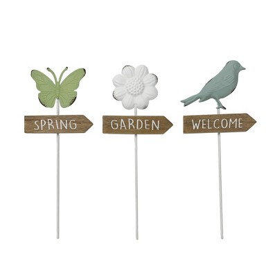 Transpac Set of 3 Metal Spring Icon Plant Picks Home Decor Decorative Objects for Spring