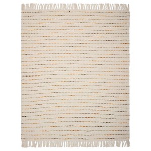 HomeRoots 50" X 60" Cream Kantha Cotton Striped Throw Blanket with Embroidery - 1 of 4