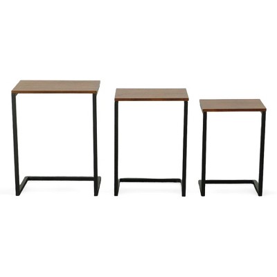 Chestnut and Black Wood Metal Nesting Tables Set of 3