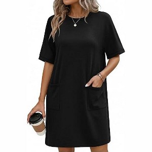Ekouaer Cotton Nightshirts for Women with Pocket Nightgown Short Sleeve Sleep Shirts Crew Neck Night Dress, Leopard Print, S Black L