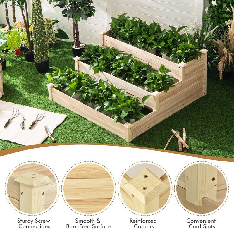 Costway 3-Tier Raised Garden Bed Wood Planter Kit for Flower Vegetable Herb 48x 48x 22in, 4 of 11