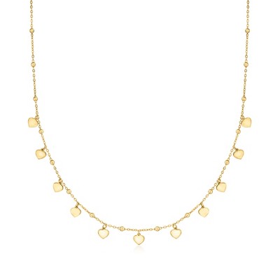 Ross-Simons Italian 18kt Yellow Gold Heart and Bead Station Necklace