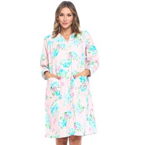 Casual Nights Women's Floral Snap Front Flannel Duster Long Sleeve Lounger Dress - 1 of 4
