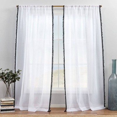 Set of 2 Tassels Sheer Rod Pocket Window Curtain Panel - Exclusive Home