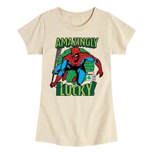 Girls' - Marvel - Spider-man St. Patrick's Day Amazingly Lucky Fitted Short Sleeve Graphic T-Shirt - 1 of 4