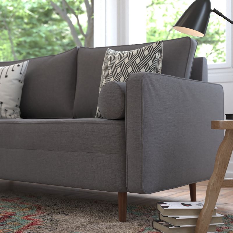 Emma and Oliver Upholstered Mid-Century Modern Pocket Spring Sofa with Wooden Legs and Removable Back Cushions, 5 of 12
