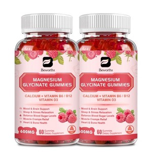 (2 Pack) 600 Mg Magnesium Glycinate Gummies, Magnesium Supplement Complex, Support Joint & Energy, Vegan & 0-Sugar, 120 Count - 1 of 4