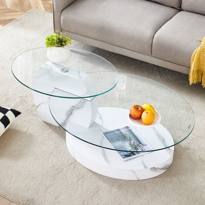 GlasFlength Coffee Tables, Chic and Versatile, Modern and Classic Designs for Every Home, Suitable for Living Room, White,47”*29.5”*16.7"