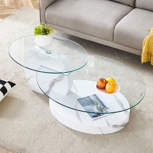 GlasFlength Coffee Tables, Chic and Versatile, Modern and Classic Designs for Every Home, Suitable for Living Room, White,47”*29.5”*16.7" - 1 of 4