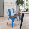 Merrick Lane Series Dining Chair - Blue Metal Frame - Textured Wooden Seat - Slatted, Curved Back - 2 of 4