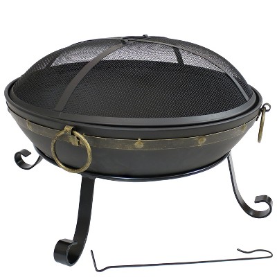 Victorian 25" Black Steel Fire Bowl with Spark Screen